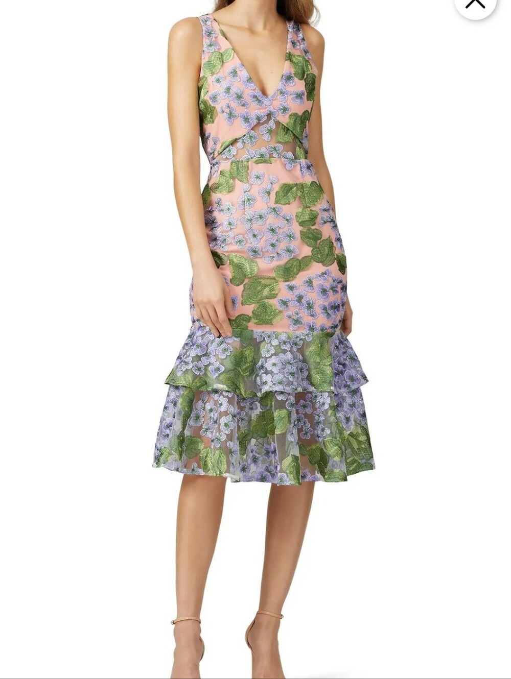 Vone Kirana Light Peachy Pink Multicolor Floral Embroidered V-Neck Dress Size 10